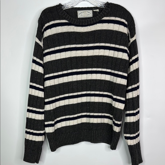Vintage American Eagle Gray Navy Striped Crewneck Knit Sweater Size Large - Picture 1 of 8